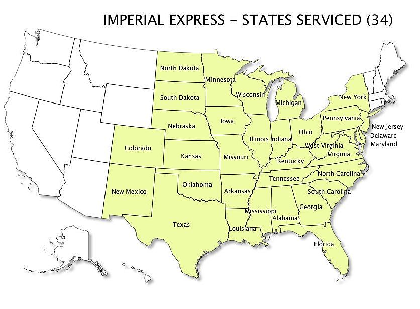 Imperial Express States Serviced Map